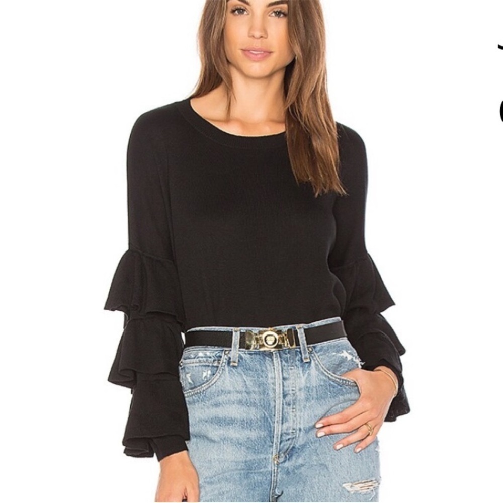 John + Jenn Black Tiered Ruffle Sleeves Sweater Small